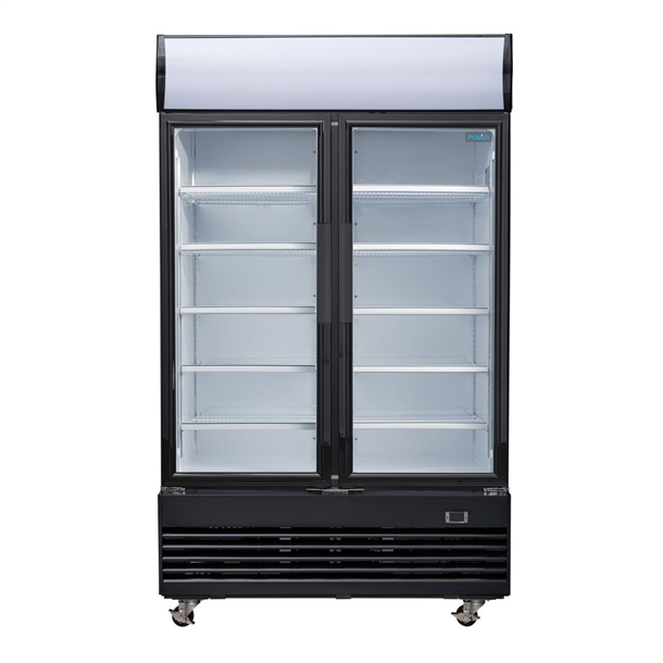 Polar G-Series Upright Hinged Door Display Cooler with Light Box 950Ltr Black Polar G-Series Upright Hinged Door Display Cooler with Light Box 950Ltr Black