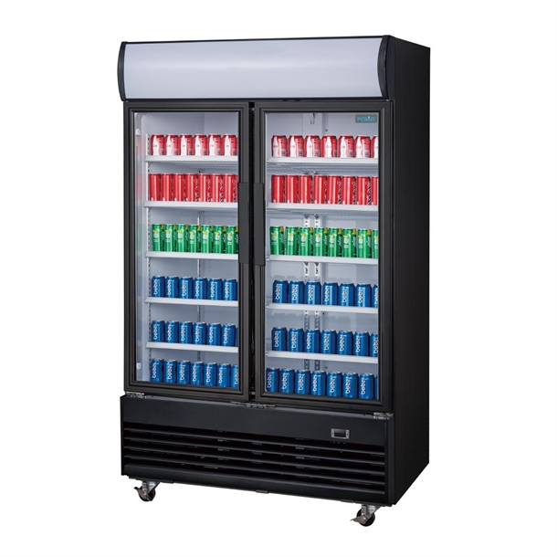 Polar G-Series Upright Hinged Door Display Cooler with Light Box 950Ltr Black Polar G-Series Upright Hinged Door Display Cooler with Light Box 950Ltr Black