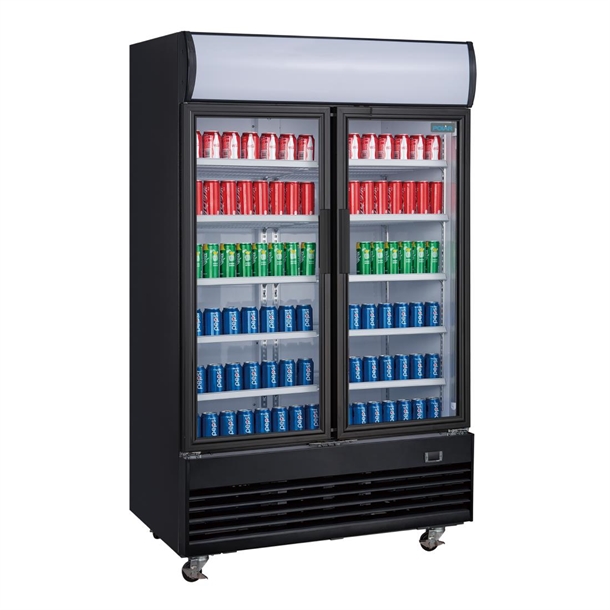 Polar G-Series Upright Hinged Door Display Cooler with Light Box 950Ltr Black Polar G-Series Upright Hinged Door Display Cooler with Light Box 950Ltr Black