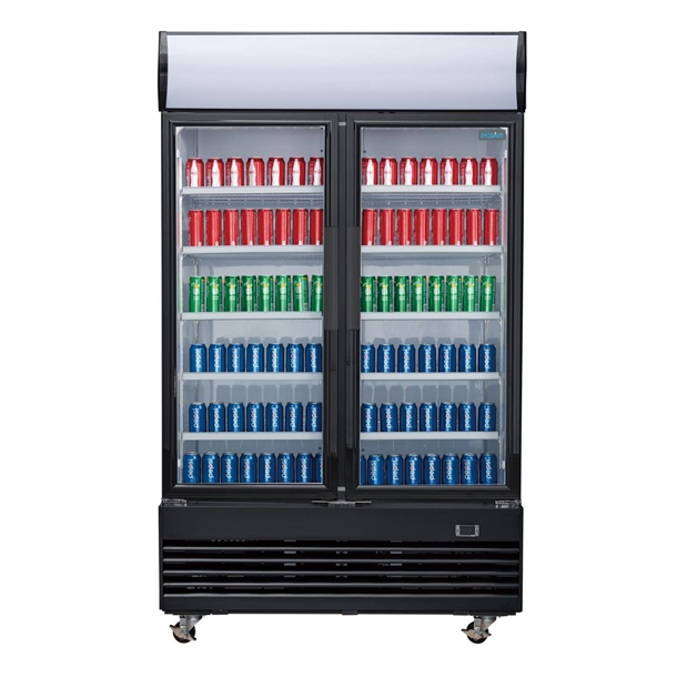 Polar G-Series Upright Hinged Door Display Cooler with Light Box 950Ltr Black Polar G-Series Upright Hinged Door Display Cooler with Light Box 950Ltr Black