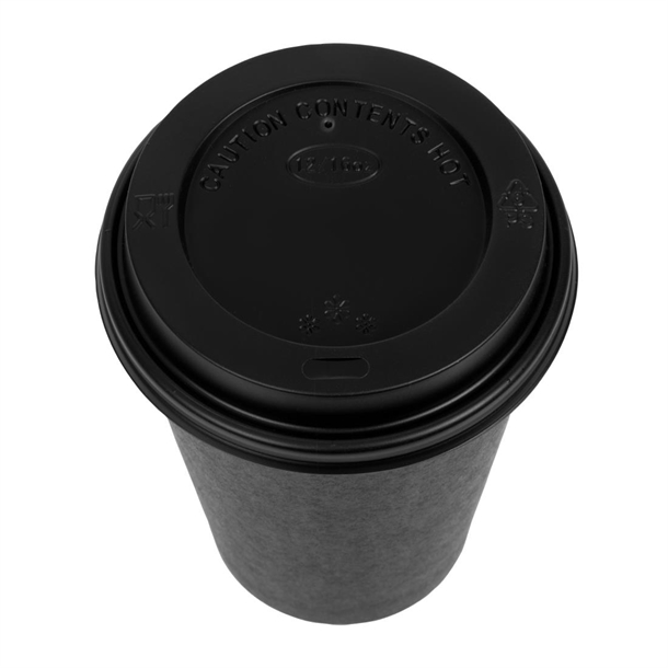 Fiesta Hot Cups Single Wall Black with Black Lid 340ml (1000 Pack)