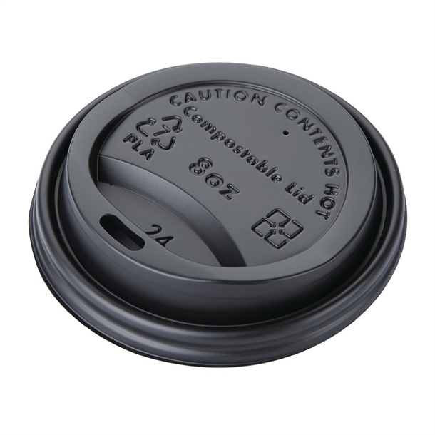 Fiesta Compostable Lid for Hot Cups Black 225ml (1000 Pack)