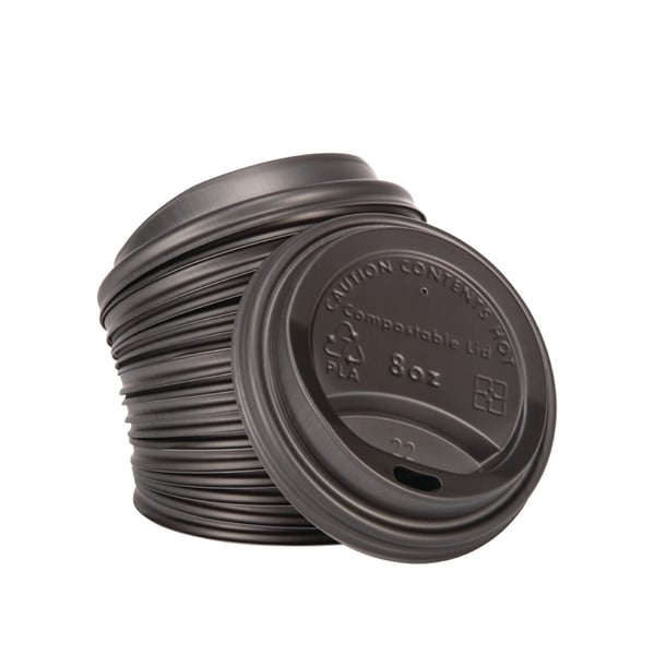 Fiesta Compostable Lid for Hot Cups Black 225ml (1000 Pack)
