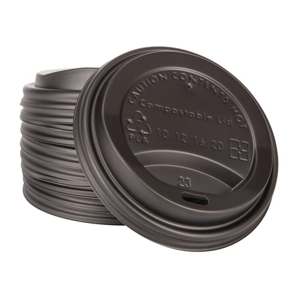 Fiesta Compostable Lid for Hot Cups Black 340ml (1000 Pack)