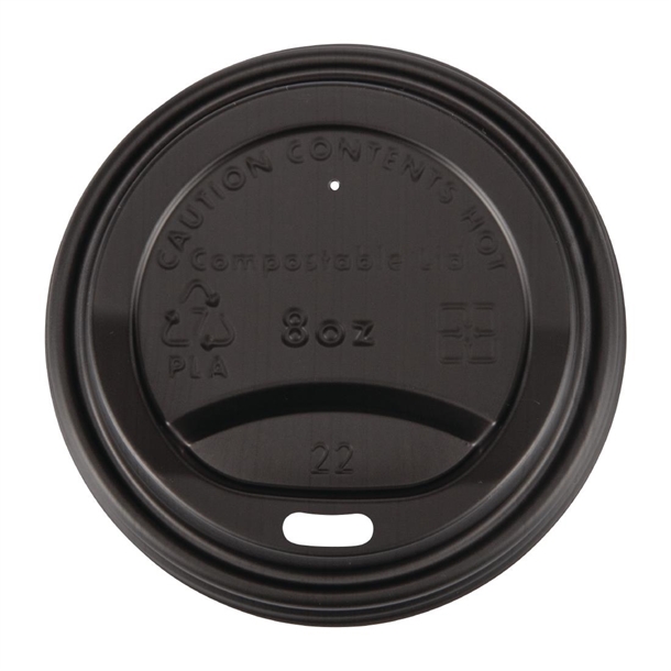 Fiesta Compostable Lid for Hot Cups Black 255ml (50 Pack) Fiesta Compostable Lid for Hot Cups Black 255ml (50 Pack)