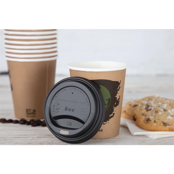 Fiesta Compostable Lid for Hot Cups Black 255ml (50 Pack) Fiesta Compostable Lid for Hot Cups Black 255ml (50 Pack)