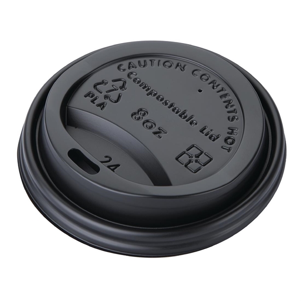 Fiesta Compostable Lid for Hot Cups Black 255ml (50 Pack) Fiesta Compostable Lid for Hot Cups Black 255ml (50 Pack)