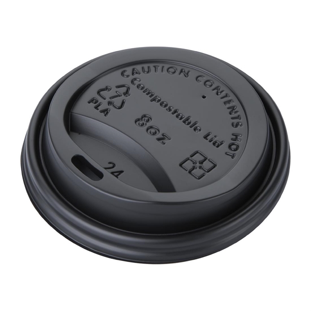 Fiesta Compostable Lid for Hot Cups Black 255ml (50 Pack) Fiesta Compostable Lid for Hot Cups Black 255ml (50 Pack)