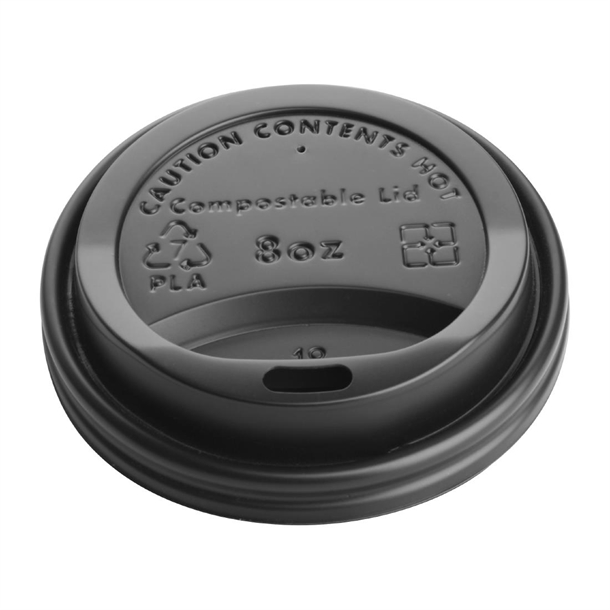Fiesta Compostable Lid for Hot Cups Black 255ml (50 Pack) Fiesta Compostable Lid for Hot Cups Black 255ml (50 Pack)