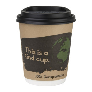 Fiesta Compostable Lid for Hot Cups Black 255ml (50 Pack)