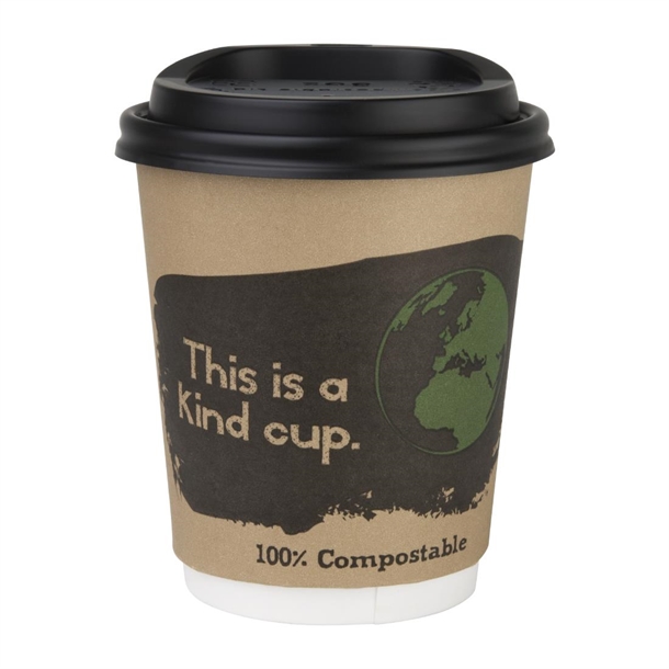 Fiesta Compostable Lid for Hot Cups Black 255ml (50 Pack) Fiesta Compostable Lid for Hot Cups Black 255ml (50 Pack)