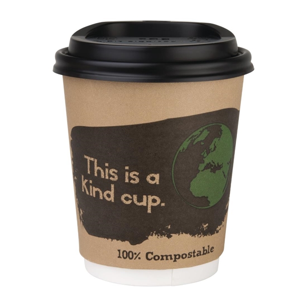 Fiesta Compostable Lid for Hot Cups Black 255ml (50 Pack) Fiesta Compostable Lid for Hot Cups Black 255ml (50 Pack)