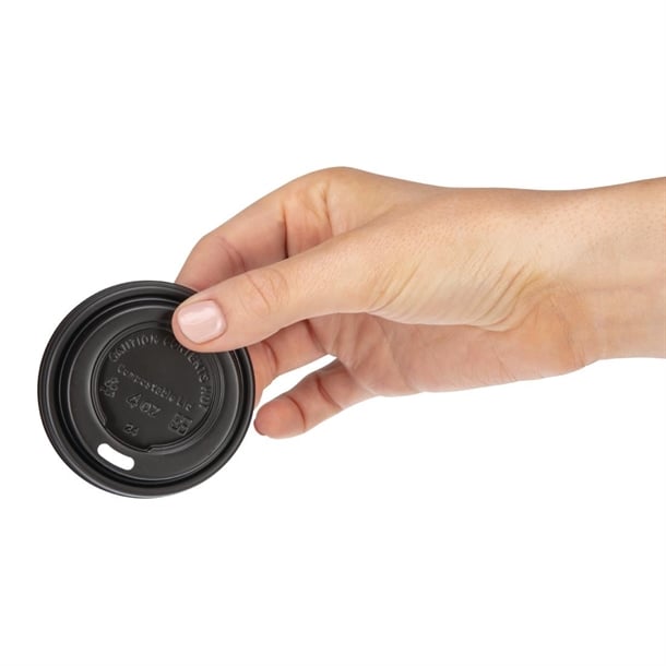 Fiesta Compostable Lid for Hot Cups Black 114ml (50 Pack) Fiesta Compostable Lid for Hot Cups Black 114ml (50 Pack)