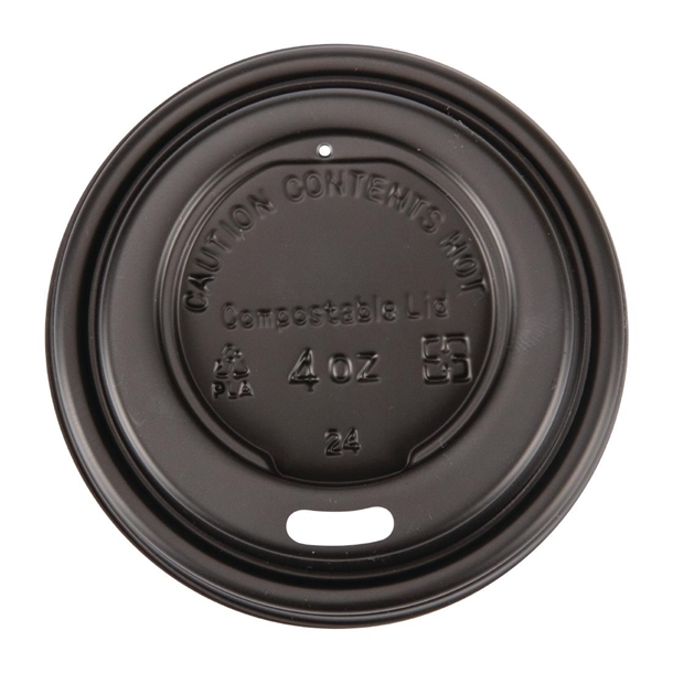 Fiesta Compostable Lid for Hot Cups Black 114ml (50 Pack) Fiesta Compostable Lid for Hot Cups Black 114ml (50 Pack)