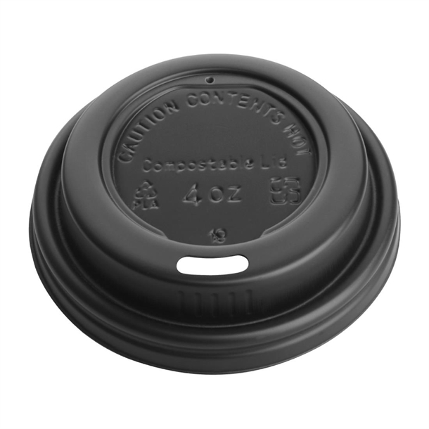 Fiesta Compostable Lid for Hot Cups Black 114ml (50 Pack) Fiesta Compostable Lid for Hot Cups Black 114ml (50 Pack)