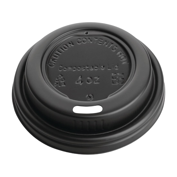 Fiesta Compostable Lid for Hot Cups Black 114ml (50 Pack) Fiesta Compostable Lid for Hot Cups Black 114ml (50 Pack)