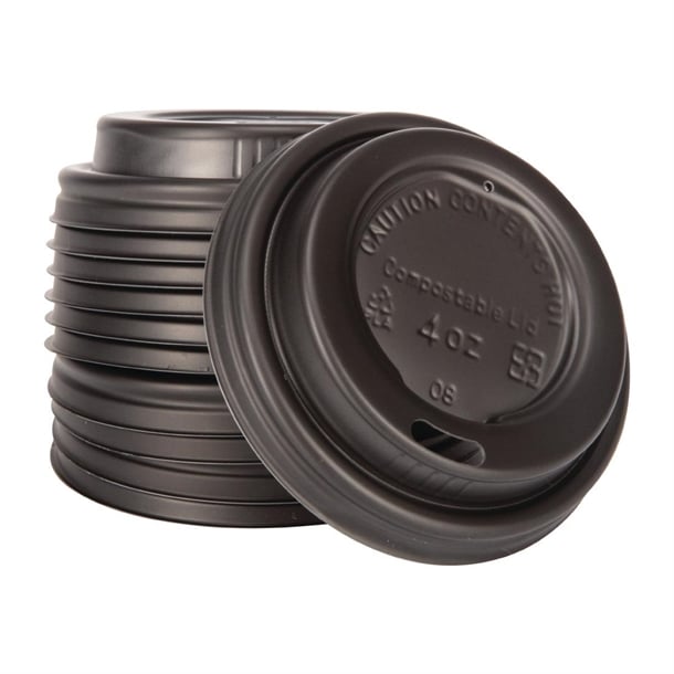 Fiesta Compostable Lid for Hot Cups Black 114ml (50 Pack) Fiesta Compostable Lid for Hot Cups Black 114ml (50 Pack)