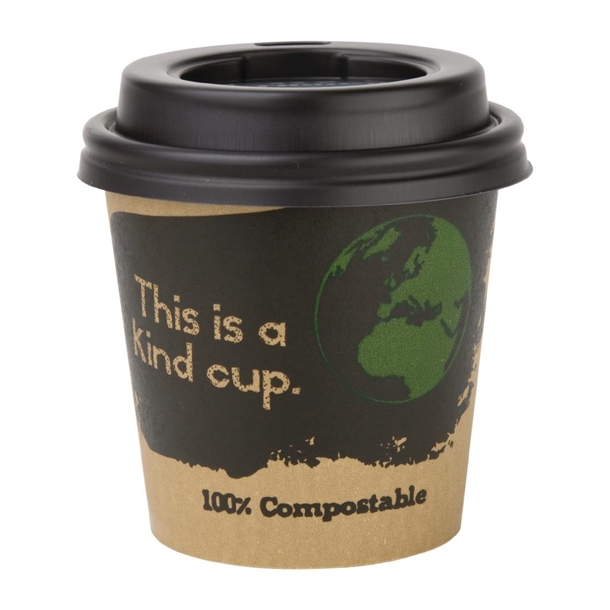 Fiesta Compostable Lid for Hot Cups Black 114ml (50 Pack) Fiesta Compostable Lid for Hot Cups Black 114ml (50 Pack)