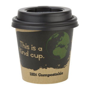 Fiesta Compostable Lid for Hot Cups Black 114ml (50 Pack)