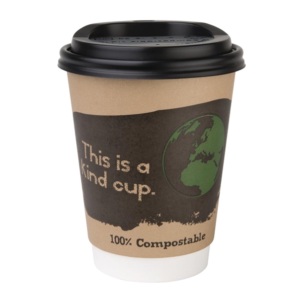 Fiesta Compostable Lid for Hot Cups Black 340/455ml (50 Pack) Fiesta Compostable Lid for Hot Cups Black 340/455ml (50 Pack)
