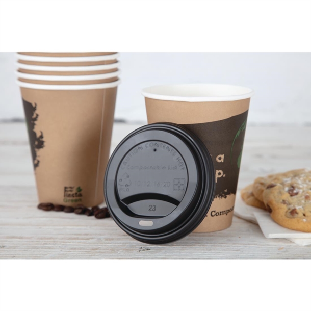 Fiesta Compostable Lid for Hot Cups Black 340/455ml (50 Pack) Fiesta Compostable Lid for Hot Cups Black 340/455ml (50 Pack)
