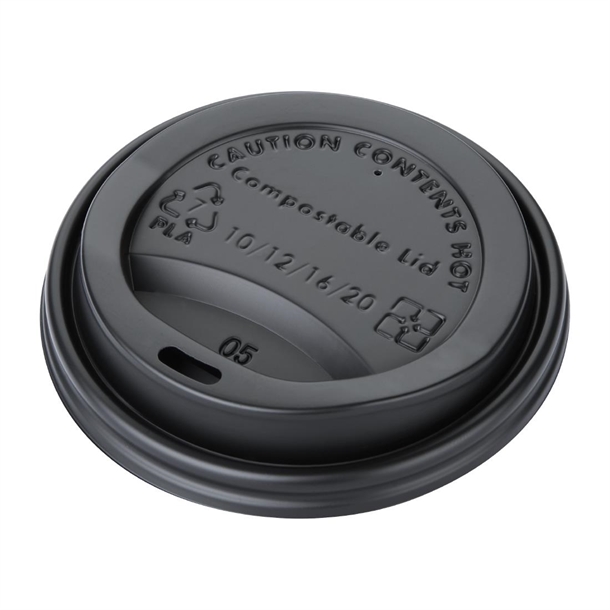 Fiesta Compostable Lid for Hot Cups Black 340/455ml (50 Pack) Fiesta Compostable Lid for Hot Cups Black 340/455ml (50 Pack)