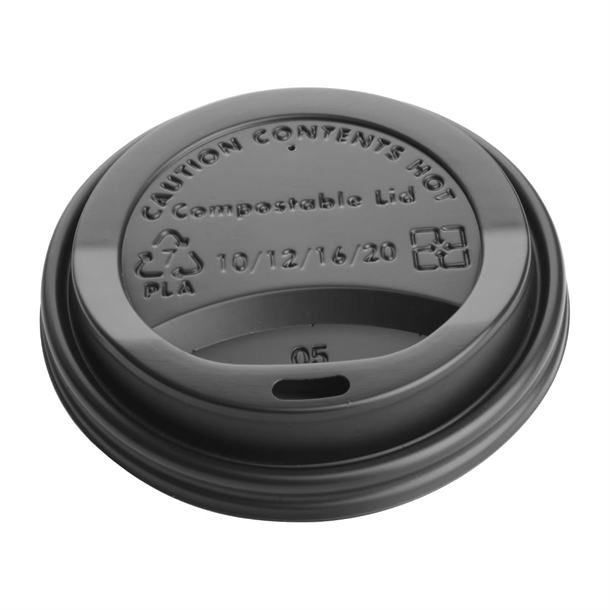 Fiesta Compostable Lid for Hot Cups Black 340/455ml (50 Pack) Fiesta Compostable Lid for Hot Cups Black 340/455ml (50 Pack)