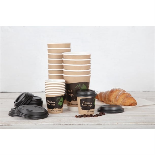 Fiesta Compostable Lid for Hot Cups Black 340/455ml (50 Pack) Fiesta Compostable Lid for Hot Cups Black 340/455ml (50 Pack)