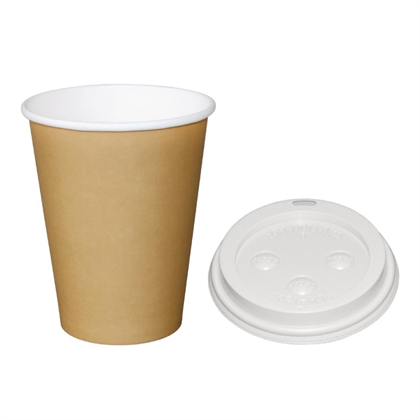 Fiesta Hot Cups Single Wall Kraft with White Lid 340ml (1000 Pack) Fiesta Hot Cups Single Wall Kraft with White Lid 340ml (1000 Pack)