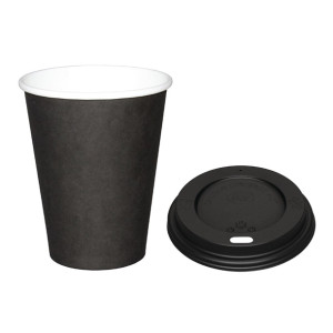 Fiesta Hot Cups Single Wall Black with Black Lid 225ml (1000 Pack)