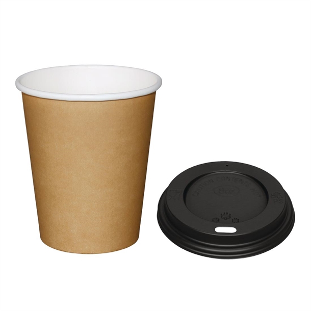 Fiesta Hot Cups Single Wall Kraft with Black Lid 225ml (1000 Pack)
