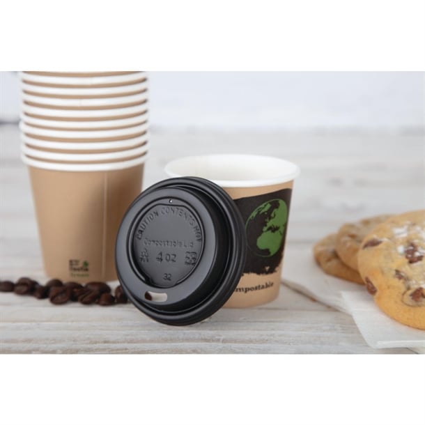Fiesta Compostable Lid for Hot Cups Black 114ml (1000 Pack)