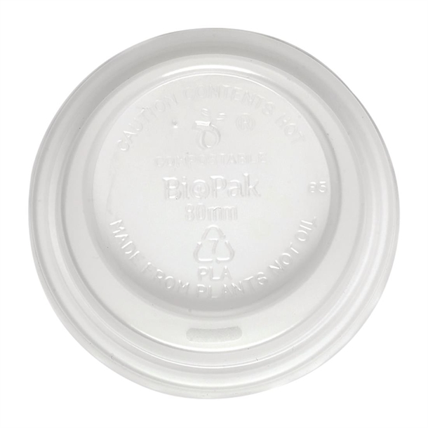 BioPak PLA Lids for BioPak BioCups 80mm White (1000 Pack) BioPak PLA Lids for BioPak BioCups 80mm White (1000 Pack)