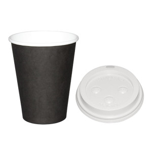 Fiesta Hot Cups Single Wall Black with White Lid 225ml (1000 Pack)