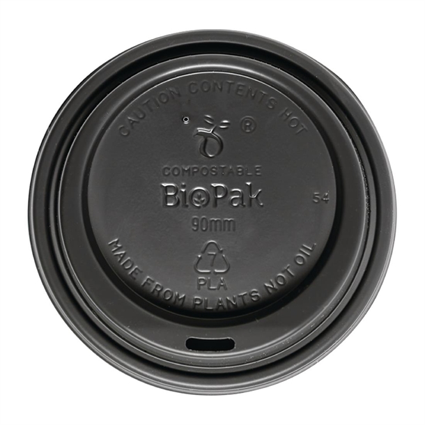 BioPak PLA Lids for BioPak BioCups Black 90mm (1000 Pack) BioPak PLA Lids for BioPak BioCups Black 90mm (1000 Pack)