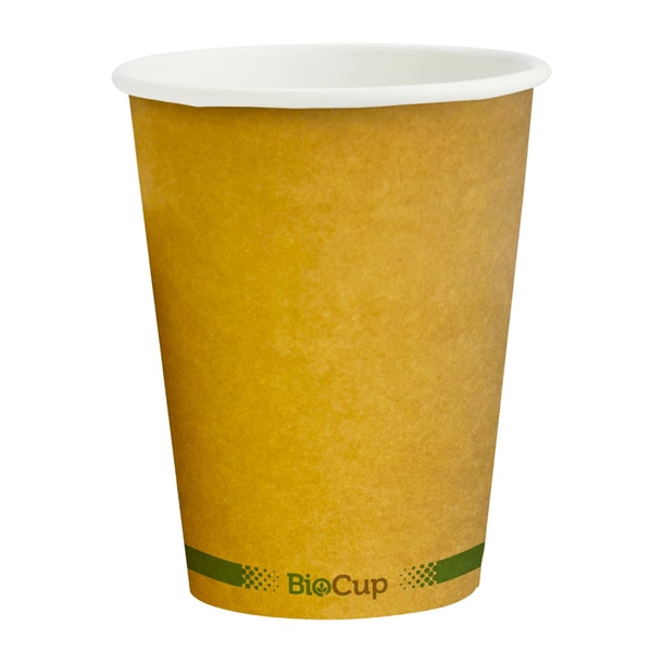 BioPak Hot Paper BioCup Single Wall Green Stripe 390ml / 90mm Kraft (Pack 1000)