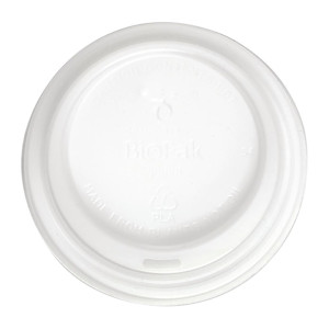 BioPak PLA Lids for BioPak BioCups 90mm White (1000 Pack)