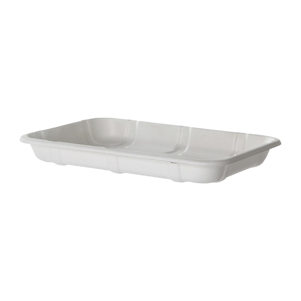 Detpak Sugarcane Meat & Produce Tray White - 216x152x25mm (Pack 400) Detpak Sugarcane Meat & Produce Tray White - 216x152x25mm (Pack 400)
