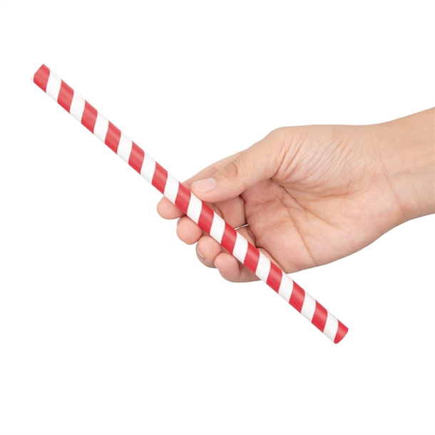Fiesta Compostable Individually Wrapped Paper Smoothie Straws Red Stripes (250 Pack)