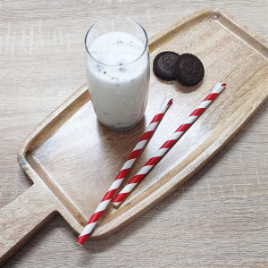 Fiesta Compostable Paper Spoon Straw Red & White Stripe 210x8mm (250 Pack)