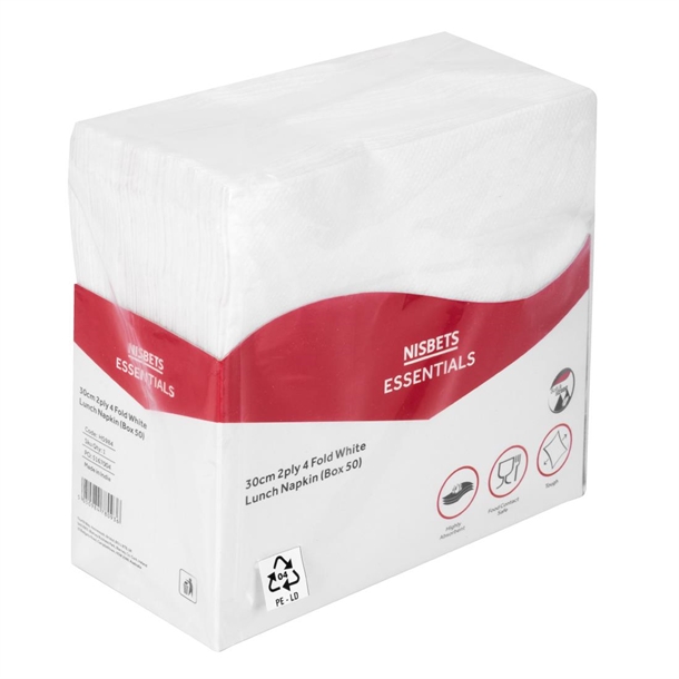 Nisbets Essentials Lunch Napkins White 2ply 1/4 Fold (50 Pack)