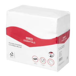 Nisbets Essentials Lunch Napkins White 2ply 1/4 Fold (50 Pack)