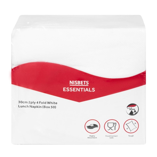 Nisbets Essentials Lunch Napkins White 2ply 1/4 Fold (50 Pack)