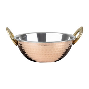 Olympia Copper Kadai Dish Stainless Steel Brass Handles 400ml