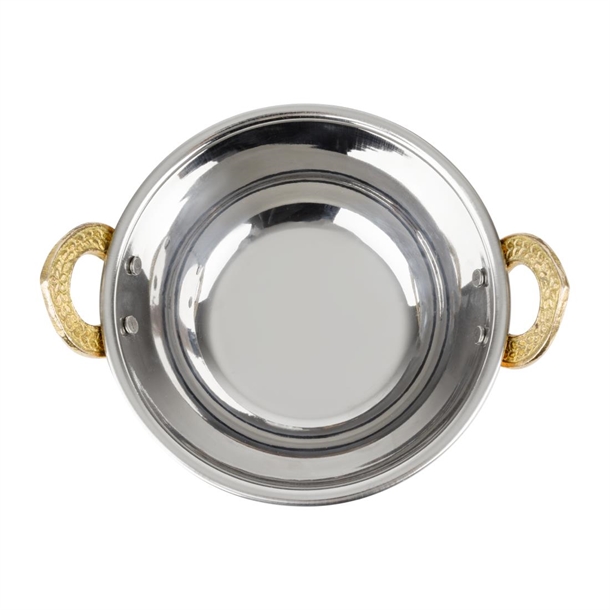 Olympia Copper Kadai Dish Stainless Steel Brass Handles 400ml