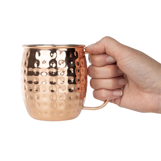Olympia Barware Hammered Stainless Steel Copper Coated Mugs 440ml Olympia Barware Hammered Stainless Steel Copper Coated Mugs 440ml
