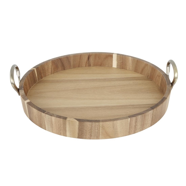 Olympia Round Tray Acacia Wood with Metal Handles 440x405x100mm Olympia Round Tray Acacia Wood with Metal Handles 440x405x100mm
