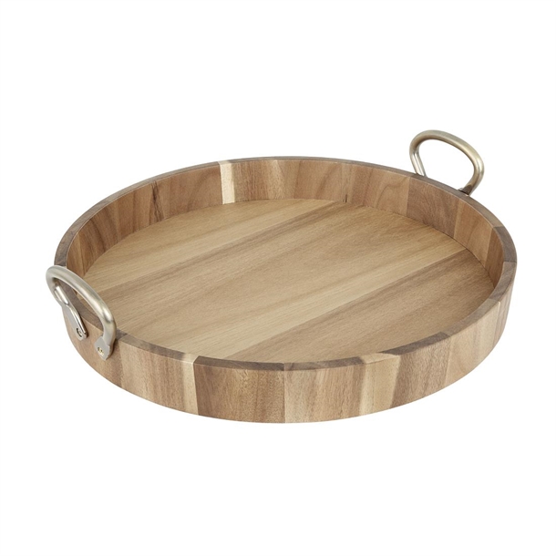 Olympia Round Tray Acacia Wood with Metal Handles 440x405x100mm Olympia Round Tray Acacia Wood with Metal Handles 440x405x100mm