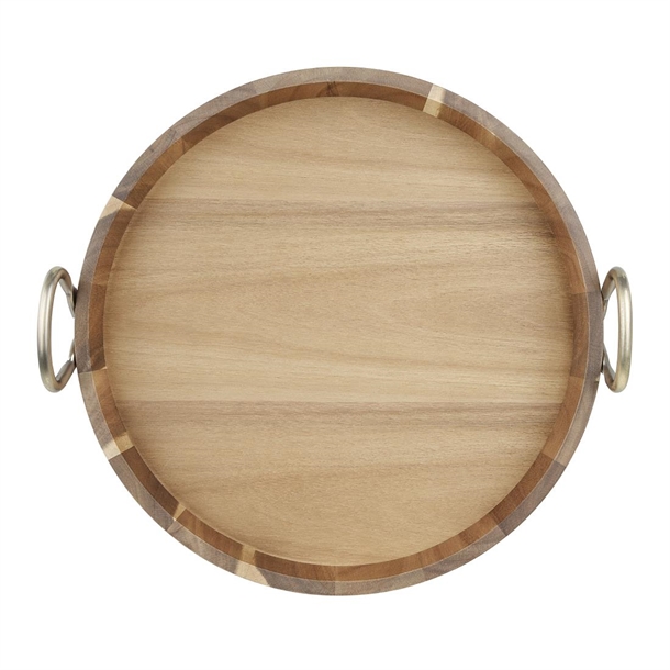 Olympia Round Tray Acacia Wood with Metal Handles 440x405x100mm Olympia Round Tray Acacia Wood with Metal Handles 440x405x100mm