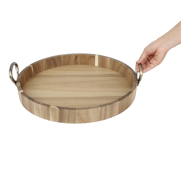 Olympia Round Tray Acacia Wood with Metal Handles 440x405x100mm Olympia Round Tray Acacia Wood with Metal Handles 440x405x100mm